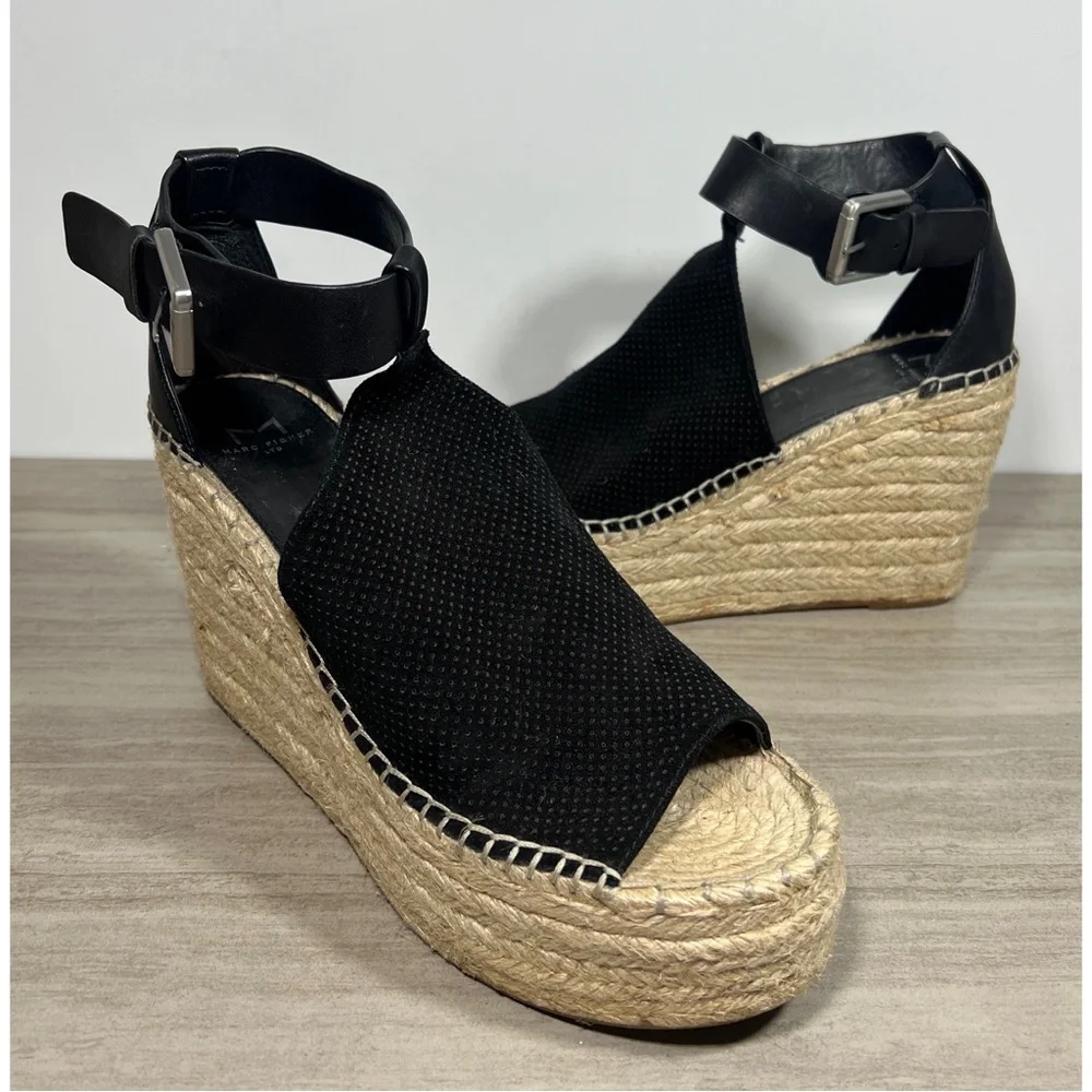 Marc Fisher Womens Annie Black Perforated Leather Sz 9.5